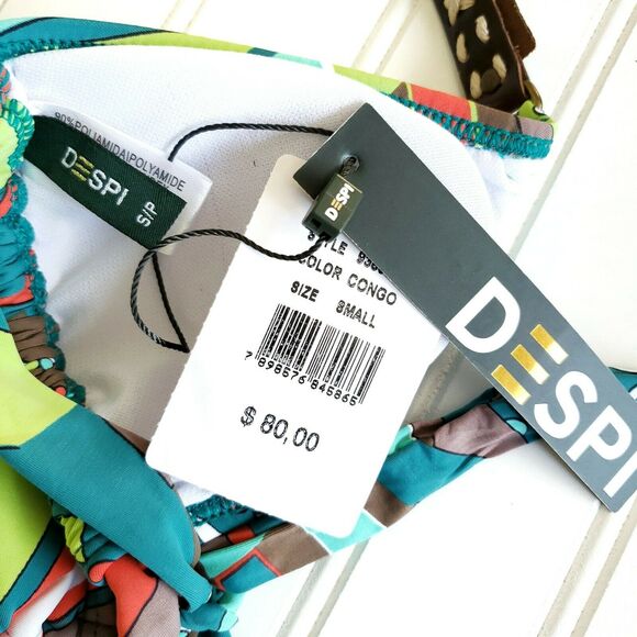 DESPI Swimwear stitched leather triangle halter bikini swim top Congo Size S NEW - Picture 5 of 5